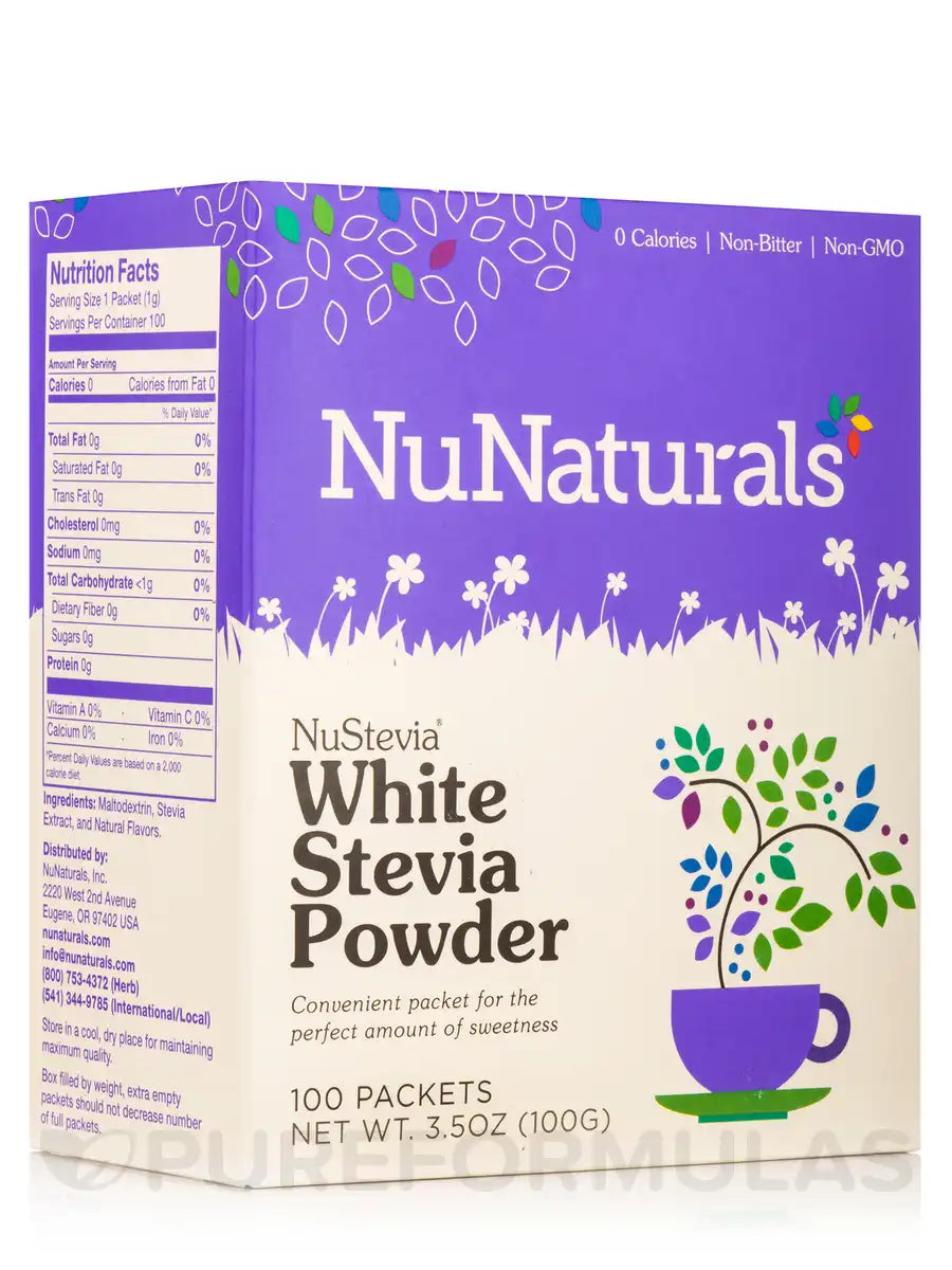NuNaturals NuStevia White Stevia Powder - 1 Box of 100 Packets