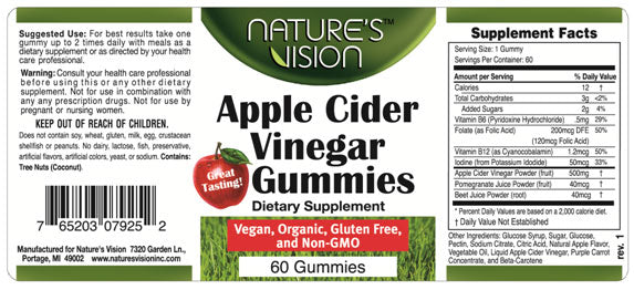 nature's vision apple cider vinegar gummies 60 gummies